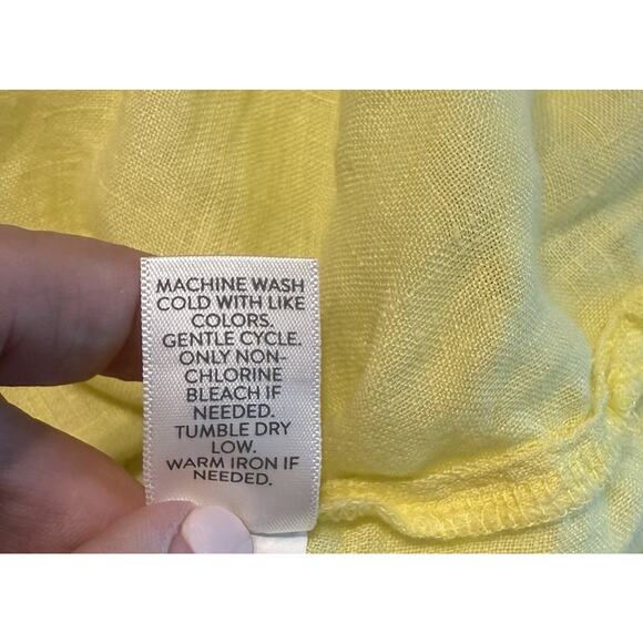 J.Jill Love Linen Sz XL Relaxed Peasant Top Yellow Lightweight Lagenlook Ruffle - Picture 8 of 11
